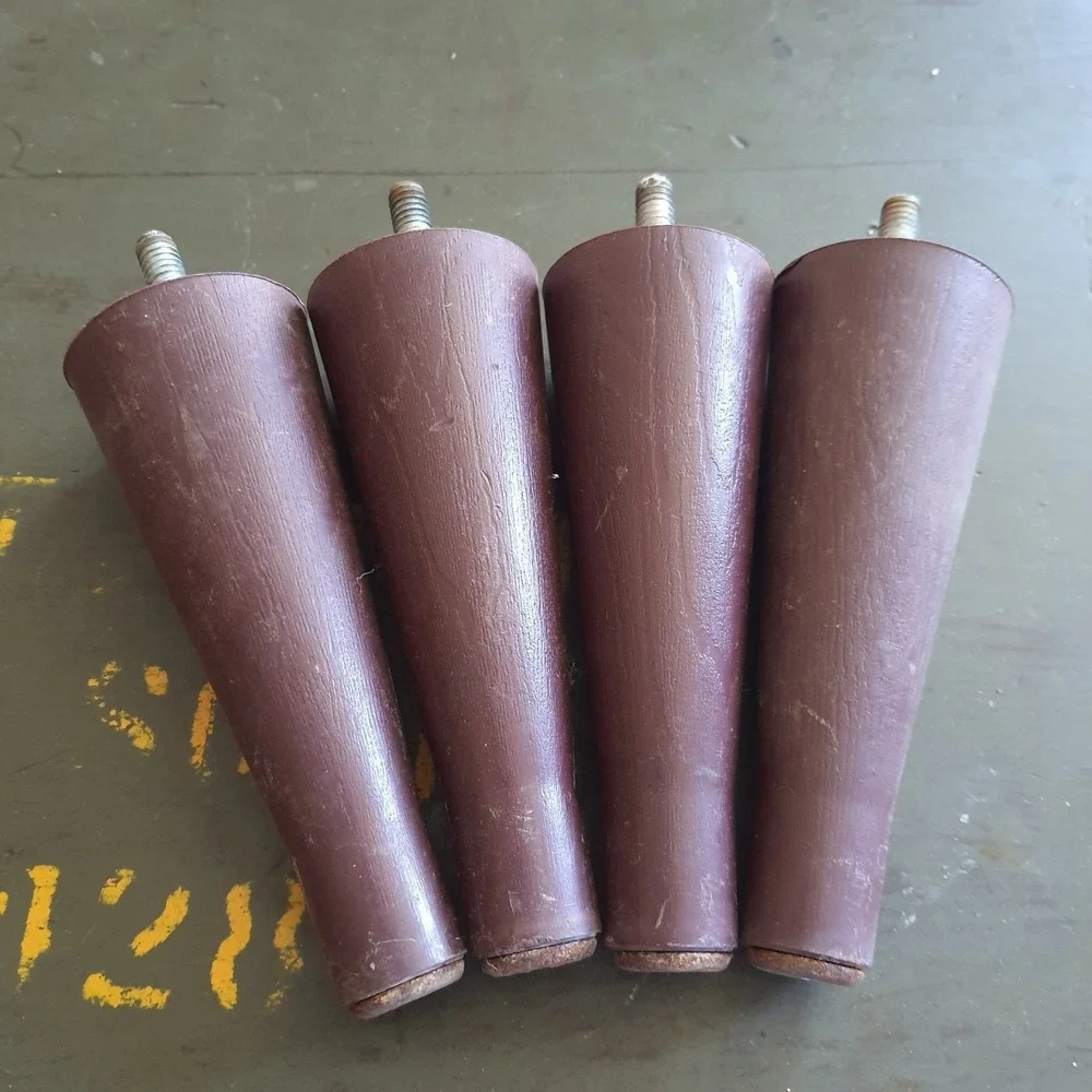 4 Piece Screw In Vintage 1960's MCM Dark Taper Wood Grain Furniture Legs - 5